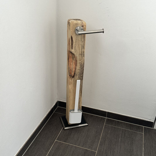 Toilettenpapierhalter aus Holz mit Toilettenbürste